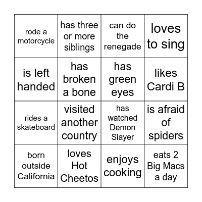 Find a friend who.. Bingo Card
