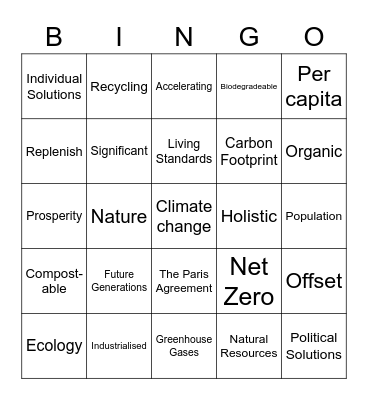 Global Issues Bingo Card