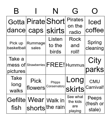 What will you do this Spring? Bingo Card