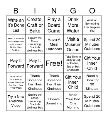 Grace. Grounding. Gratitude. Week # 2 Bingo Card