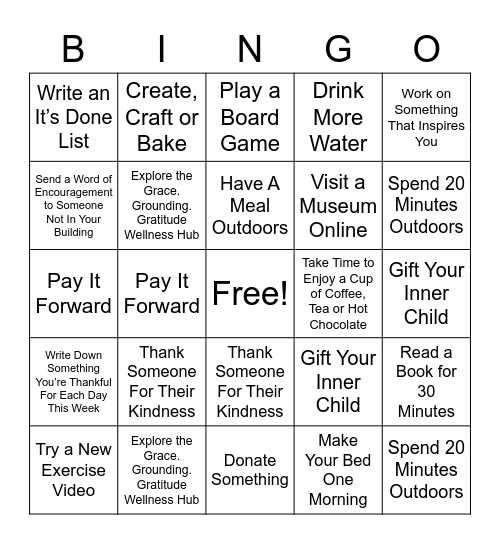 Grace. Grounding. Gratitude. Week # 2 Bingo Card