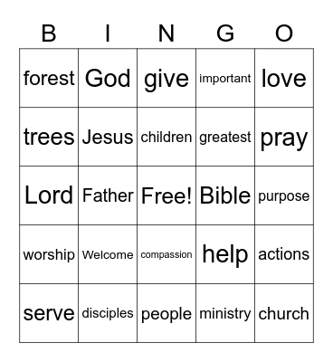 Worship Bingo Card