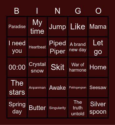 @kookieuporia Bingo Card
