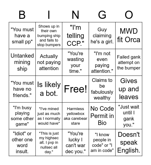 Miner bumping bingo Card