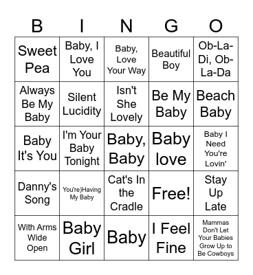 Baby Bingo Card