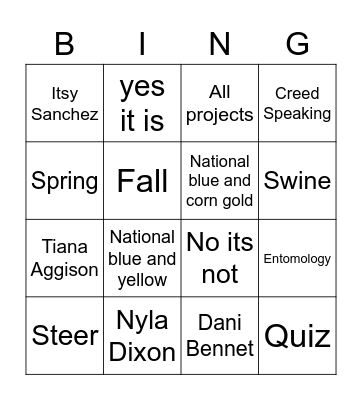 Quiz Bingo Card