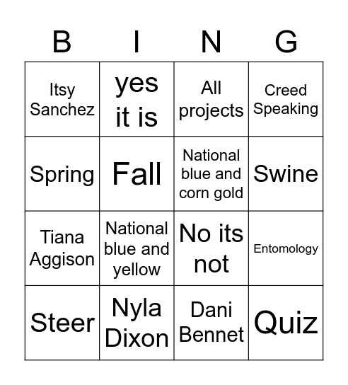 Quiz Bingo Card