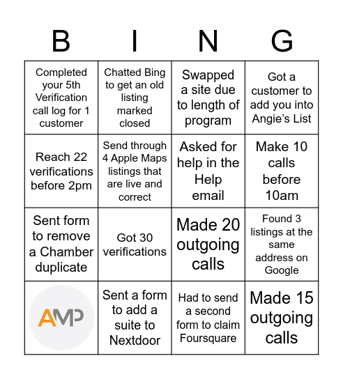 Verifiction Bingo Card