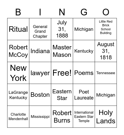 Rob Morris Bingo Card