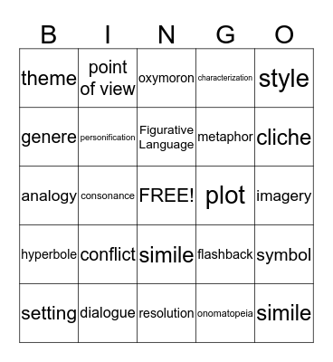 Figurative Language !BINGO! Bingo Card