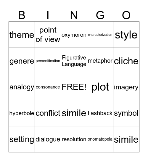 Figurative Language !BINGO! Bingo Card