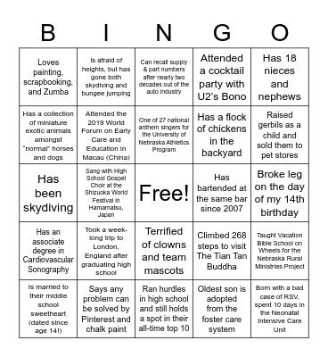 PLA Member Bingo Card