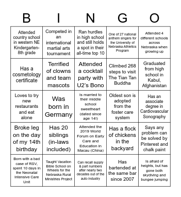 PLA Member Bingo Card