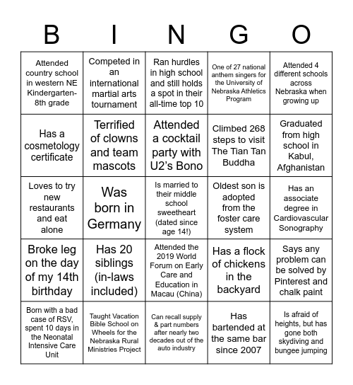 PLA Member Bingo Card