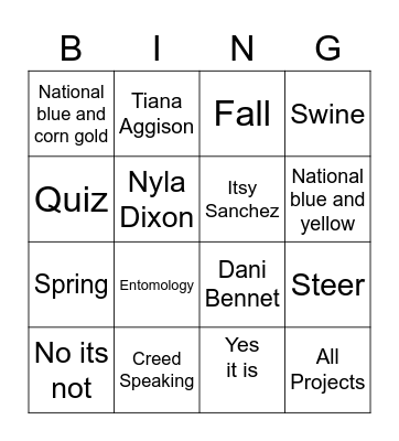 Quiz Bingo Card