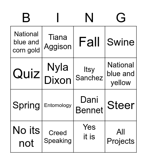 Quiz Bingo Card