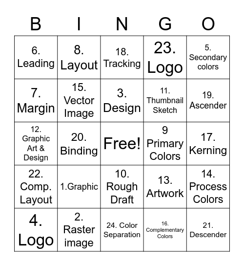 Graphic Voc. Bingo Card