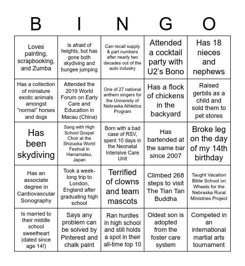 PLA Member Bingo Card