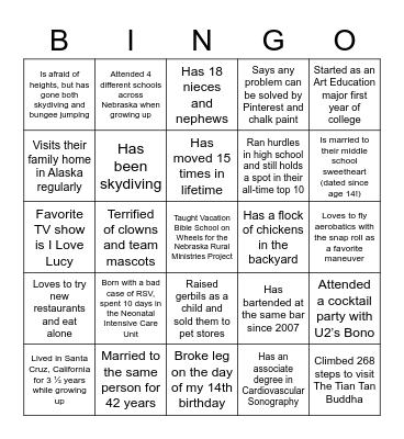 PLA Member Bingo Card