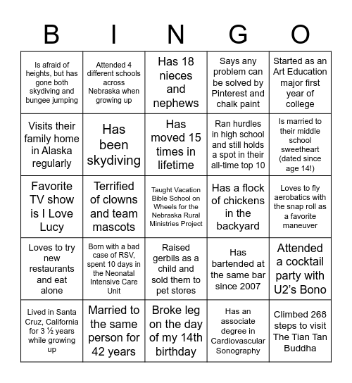 PLA Member Bingo Card