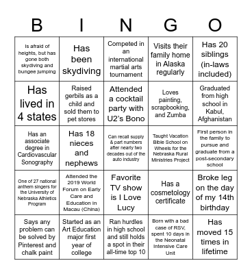 PLA Member Bingo Card