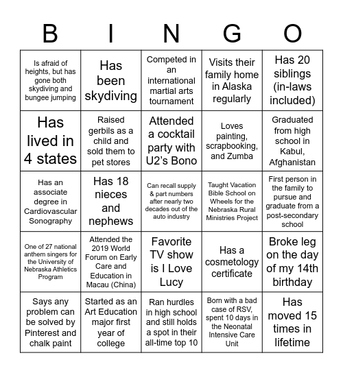 PLA Member Bingo Card