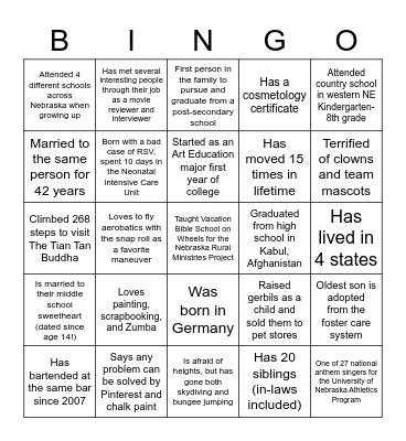 PLA Member Bingo Card