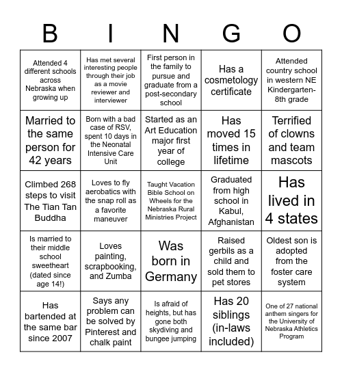 PLA Member Bingo Card
