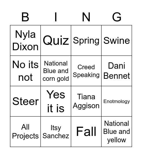 Quiz Bingo Card