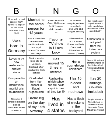 PLA Member Bingo Card