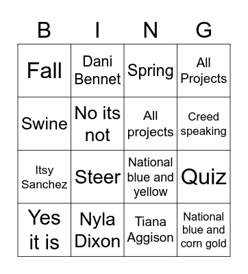 Quiz Bingo Card