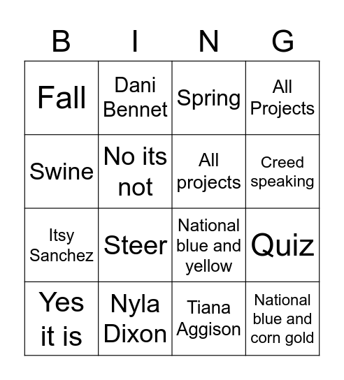 Quiz Bingo Card