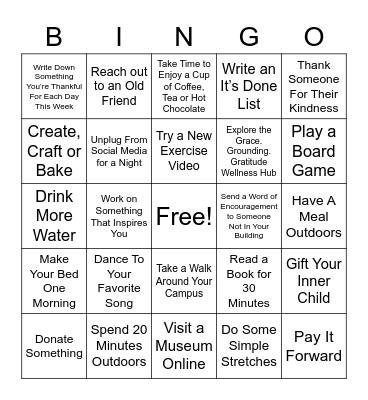 Grace. Grounding. Gratitude. Week 2 Bingo Card