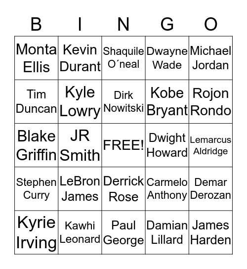 NBA All Star Bingo Card