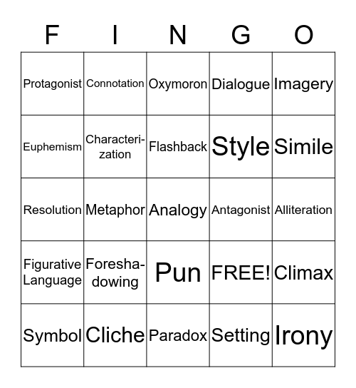 Figurative Language Bingo Card