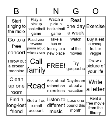 Who wants to . . .? Bingo Card