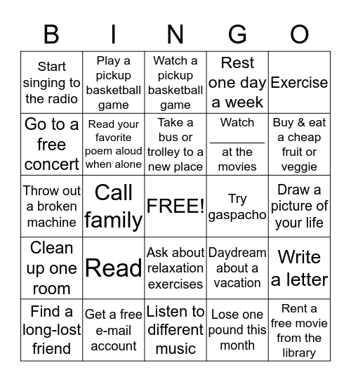 Who wants to . . .? Bingo Card