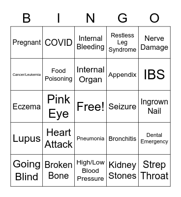 Call the Nurse Bingo Card