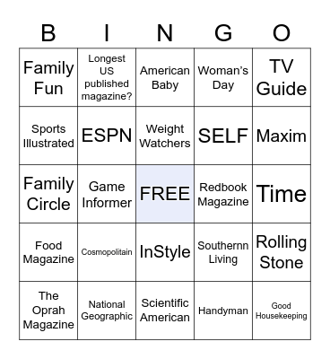 Popular Magazines Bingo Card