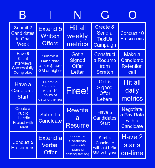 Tech Recruiter BINGO Card