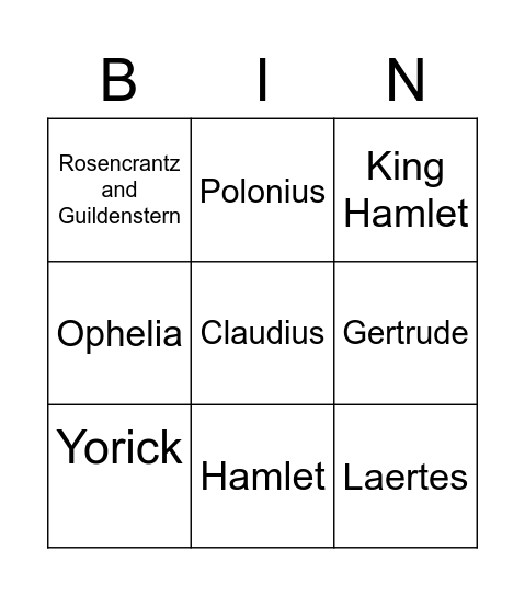 Hamlet Bingo Card