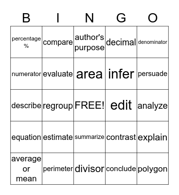 ELA/Math Vocabulary Bingo Card