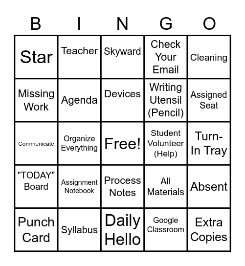 Mrs. Kysely's Classroom Rules & Procedures Bingo Card