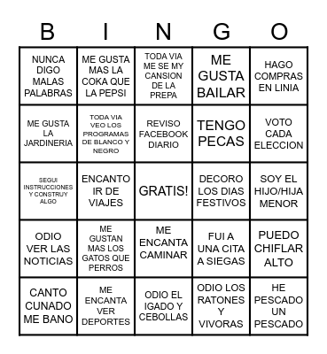 LLEGAR A CONOCERTE Bingo Card