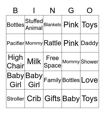 Kristian Baby Shower Bingo Card