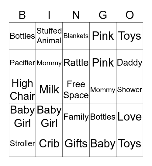 Kristian Baby Shower Bingo Card