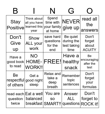 Test - Taking Tips Bingo  Bingo Card