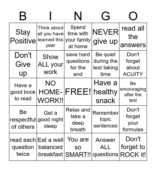 Test - Taking Tips Bingo  Bingo Card