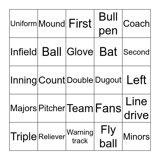 Baseball Bingo Card