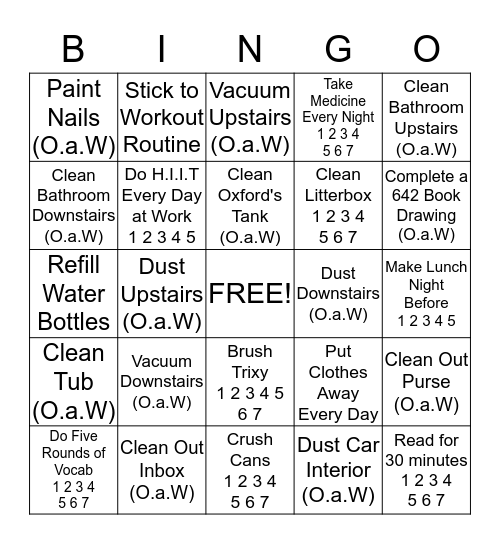 Weekly Goals! :D Bingo Card